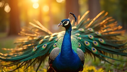 Peacock with Iridescent Feathers in Nature