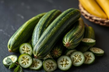 Fresh Zucchinis on Dark Table