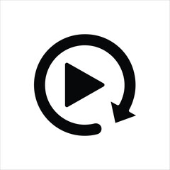 Replay icon. Replay video button symbol. Repeat icon. Replay video button icon Isolated on white background.