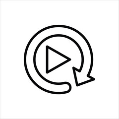 Replay icon. Replay video button symbol. Repeat icon. Replay video button icon Isolated on white background.