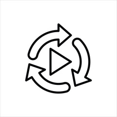 Replay icon. Replay video button symbol. Repeat icon. Replay video button icon Isolated on white background.