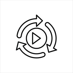 Replay icon. Replay video button symbol. Repeat icon. Replay video button icon Isolated on white background.