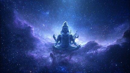 Divine shiva meditation in cosmic space with celestial energy and mystical aura