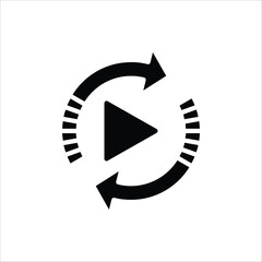 Replay icon. Replay video button symbol. Replay video button icon for web design. Isolated on white background.
