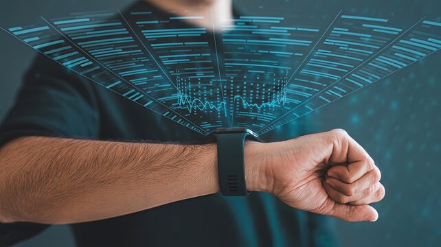 Innovative Health Tracking Technology Modern Setting Digital Content Futuristic Environment Close-Up Viewpoint Wearable Concept for Enhanced Fitness Monitoring