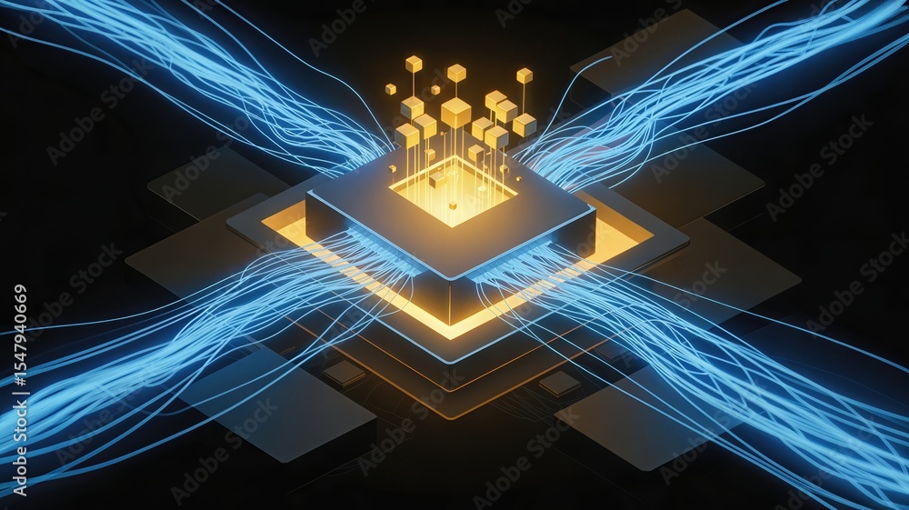 Poster data processing event digital circuit abstract illustration high-tech environment close-up view conc