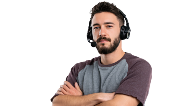 Dedicated Support Representative: A focused male representative, wearing a headset, exudes professionalism and approachability.