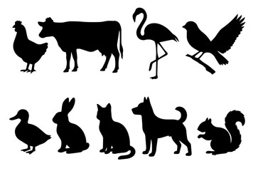 Set of Silhouette of animals and birds | Editable in size