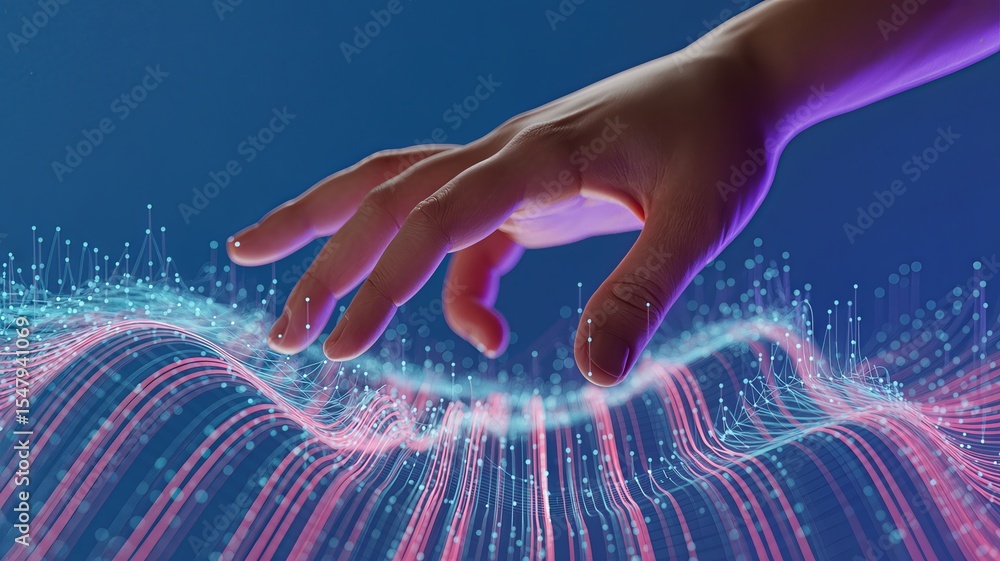 Poster interactive data visualization experience digital realm 3d graphic art futuristic environment close-