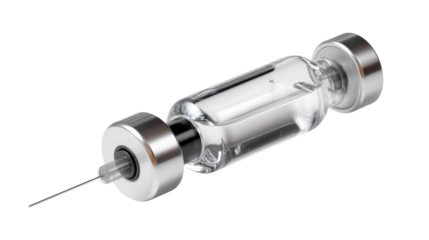 Needle of Hope: A transparent glass syringe containing a clear liquid sits poised, ready to deliver a life-saving dose of medicine or vaccine, representing the hope for a healthier future.