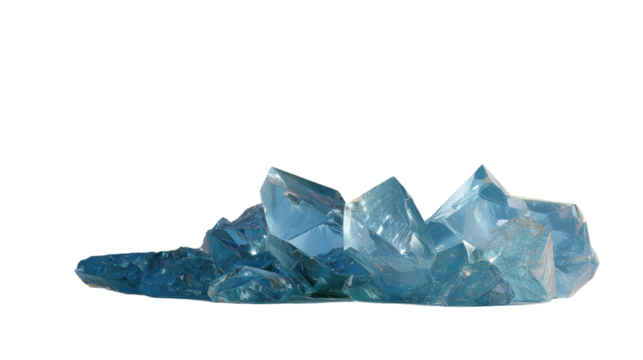 Crystal cluster formation: An intricate cluster of light blue crystals, showcasing their sharp angles and luminous facets against a seamless plane.