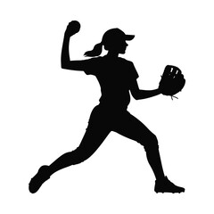 Silhouette of a Female Softball Player Pitching the Ball