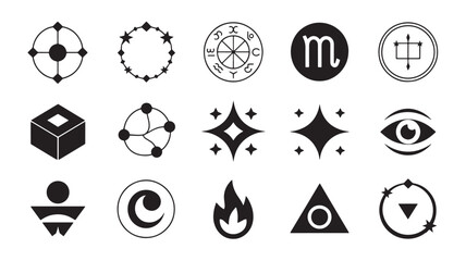 Black And White Line Art Symbols Collection Geometric Shapes Astrological Signs Mystical Elements Occult Icons