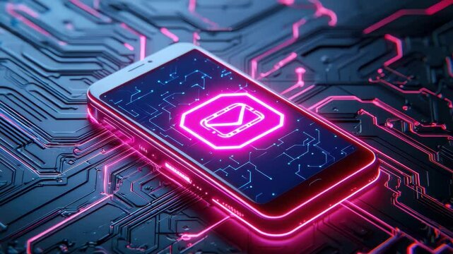 A modern smartphone with a vibrant design, placed on a circuit board background, showcasing digital connectivity.