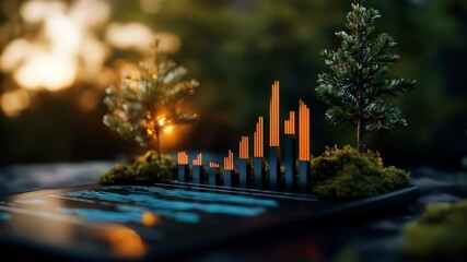 Nature, environment sustainability finance growth investment meets technology innovation. Miniature forest future, chart data - Powered by Adobe