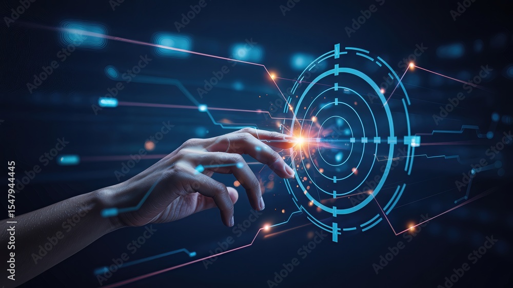 Poster futuristic interaction digital space visual technology high-tech environment close-up perspective cy