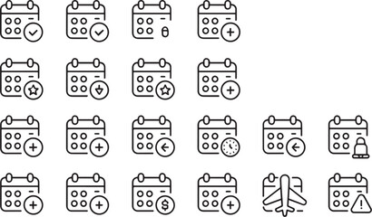 A set of twenty calendar line icons with various symbols shown