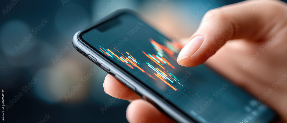 Poster analyzing financial trends on mobile devices modern workspace digital analytics office environment c