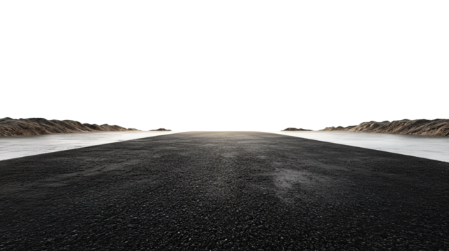 A serene view with a straight and empty asphalt road on transparent. PNG - Powered by Adobe