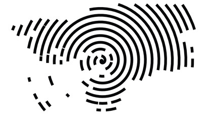 Abstract map of Guinea-Bissau showing the country with a black spiral line