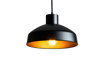 Sleek modern pendant light with elegant matte black shade isolated on transparent background. PNG