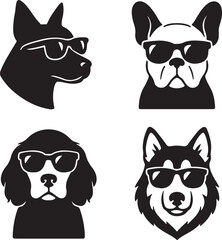 Collection of stylish dogs with sunglasses silhouette design vector illustration