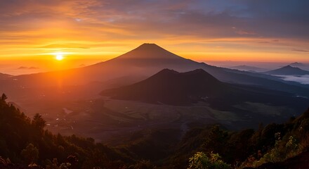 Obraz premium Majestic Sunrise Over Volcanic Mountain Range Breathtaking Landscape Photography