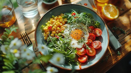 Healthy and nutritious salad with eggs