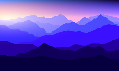 Obraz premium scalable vector illustration of layered mountains in soft purple and blue tones, ideal for nature-themed designs.