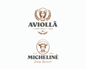 Vintage luxury french chef restaurant logo template for gourmet, bar, resto and culinary