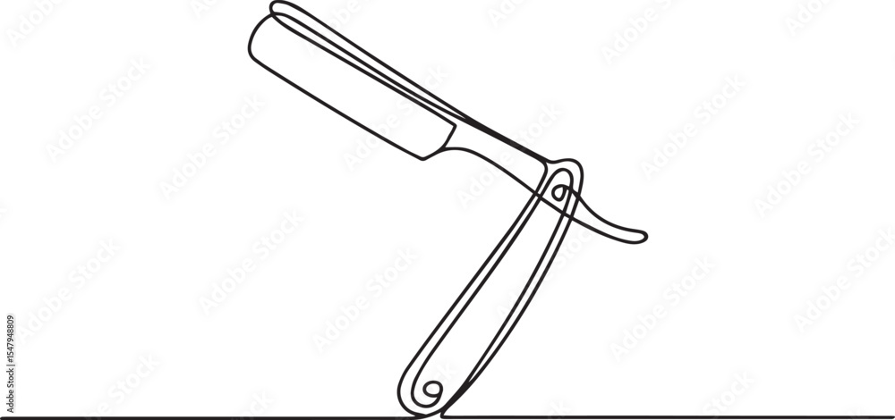 Aufkleber continuous single line drawing of a straight razor with curved handle and blade in elegant black lin
