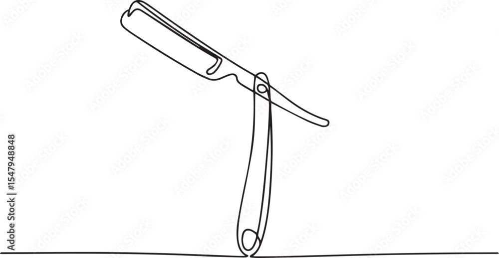 Aufkleber continuous single line drawing of a straight razor with curved handle and blade in elegant black lin