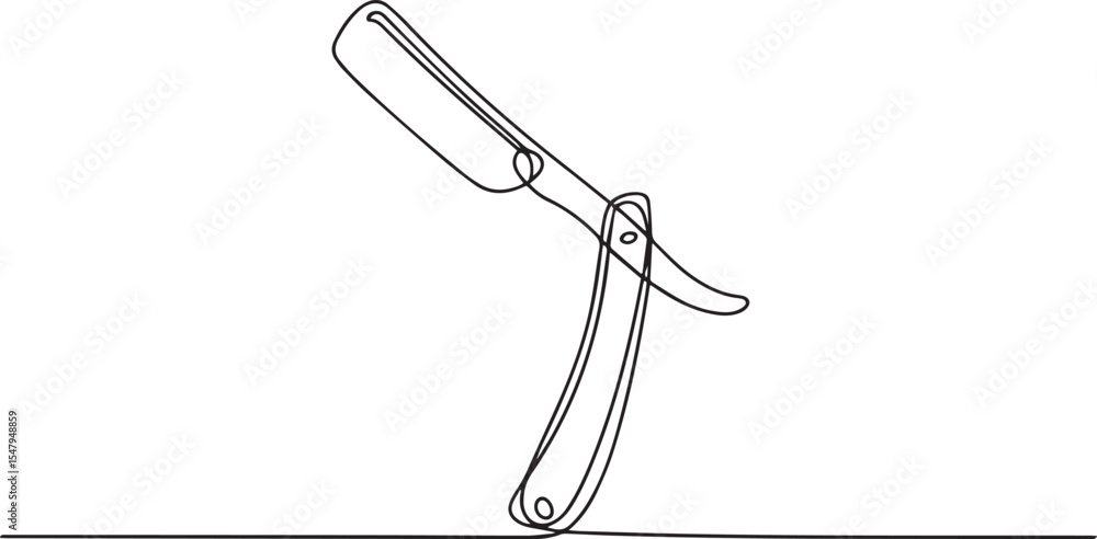 Aufkleber continuous single line drawing of a straight razor with curved handle and blade in elegant black lin