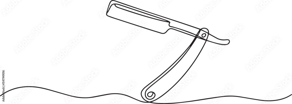 Aufkleber continuous single line drawing of a straight razor with curved handle and blade in elegant black lin