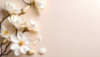 Blank Card with Delicate White Flowers and Artistic Floral Border