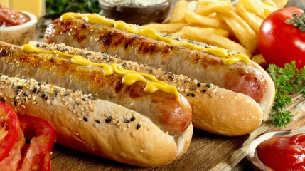 Delicious Hot Dogs with Toppings and Fries