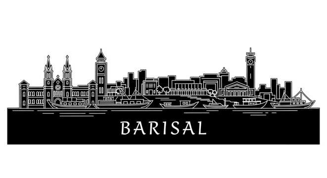 Barisal, Bangladesh City Skyline Line Art Vector Illustration