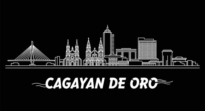 Cagayan de Oro Skyline with Philippines, and Outline.