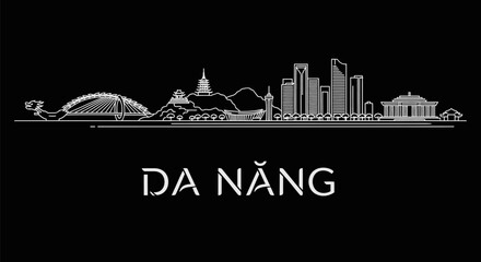 Da Nang Skyline Vietnam City Silhouette Vector.