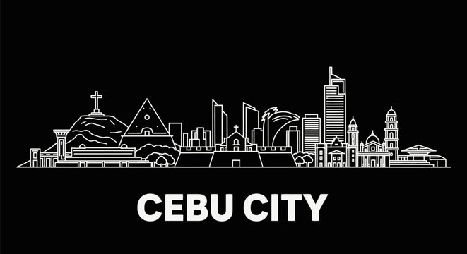 Cebu City Skyline Silhouette with Philippines.