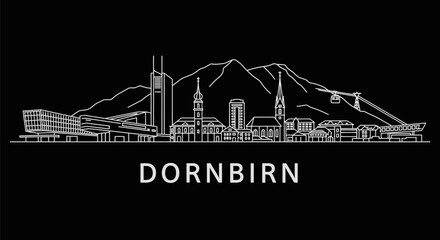 Dornbirn Skyline Cityscape White Outline Art.