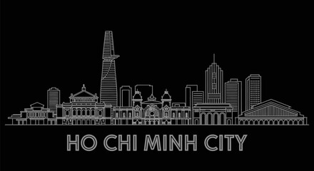 Fototapeta premium Ho Chi Minh City skyline outline with Vietnam, and black.