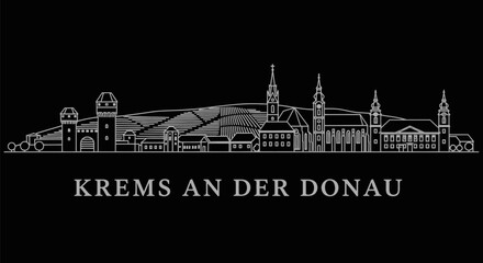 Fototapeta premium Krems an der Donau Skyline with White Line Art.