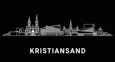 Fototapeta premium Kristiansand Norway Skyline Silhouette with Black White.