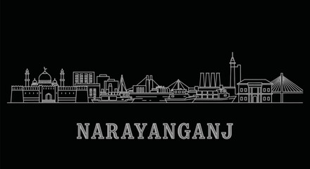 Fototapeta premium Narayanganj Bangladesh Skyline Vector Outline.