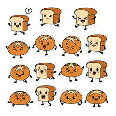 Bread characters tasty food bakery cartoon