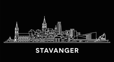Stavanger Skyline with Norway Minimalist Vector.