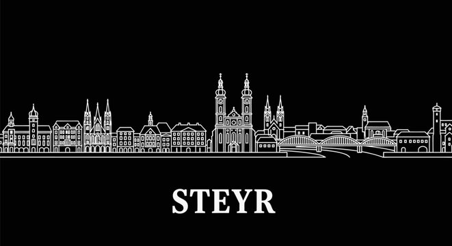 Steyr, Austria City Skyline Line Art Vector Illustration