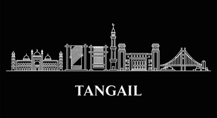 Fototapeta premium Tangail with Bangladesh Skyline Landmark Black.