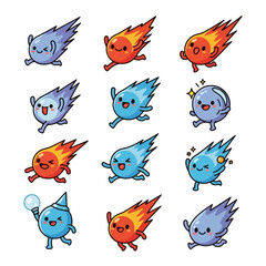 Fototapeta premium Cartoon comets meteor collection happy mascot running